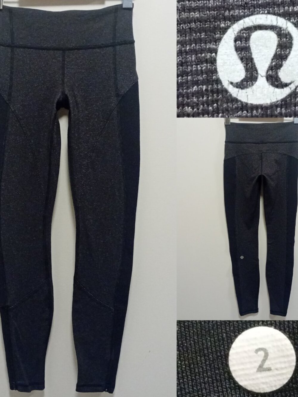 Lululemon Patience Pant Wee Stripe Heathered Black Mesh Sides Zip Bottom 2 XXS